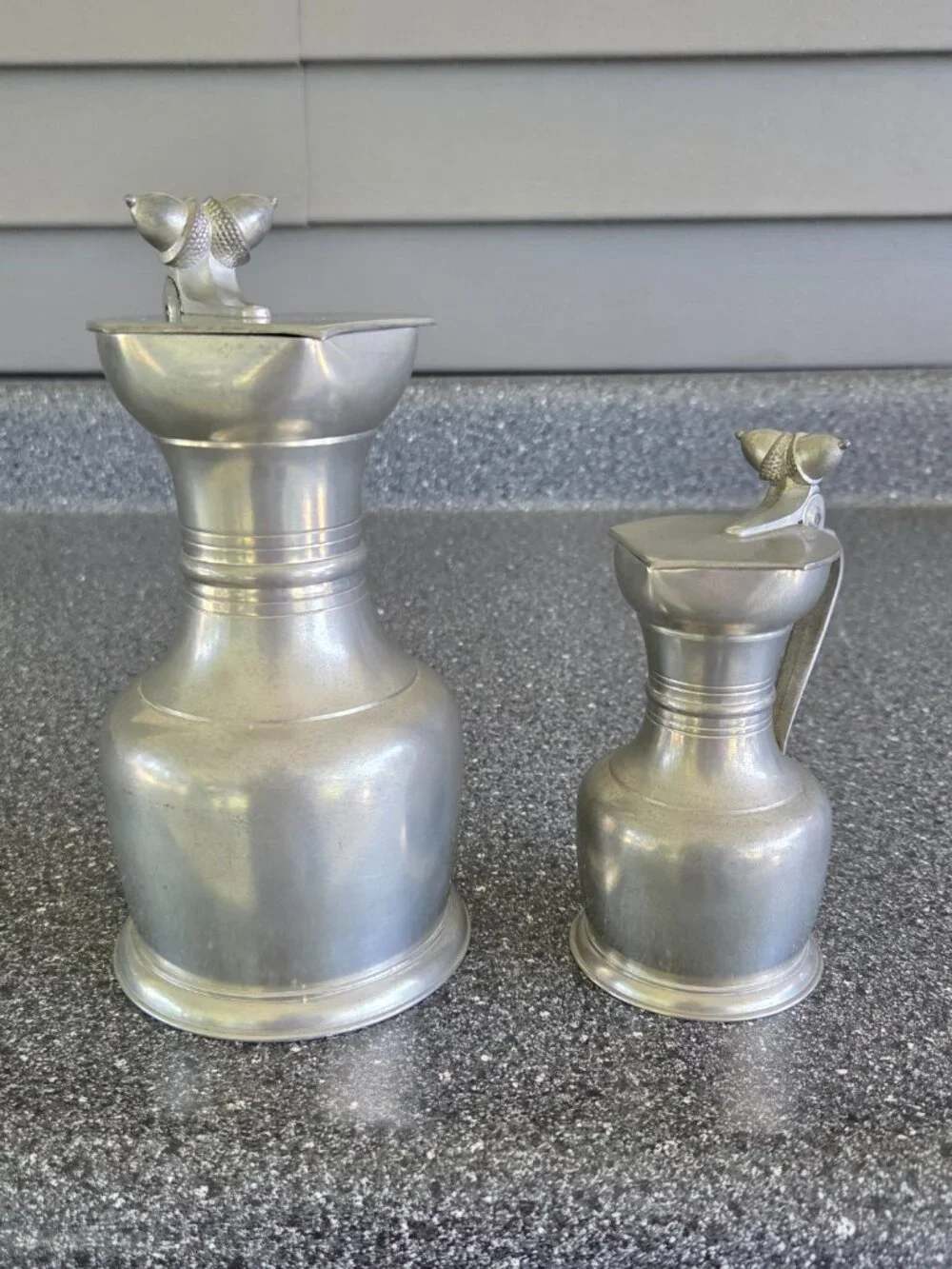 Royal Holland KMD Tiel Pewter Creamer Pitcher Acorn Decorated Hinged Lid Vintage